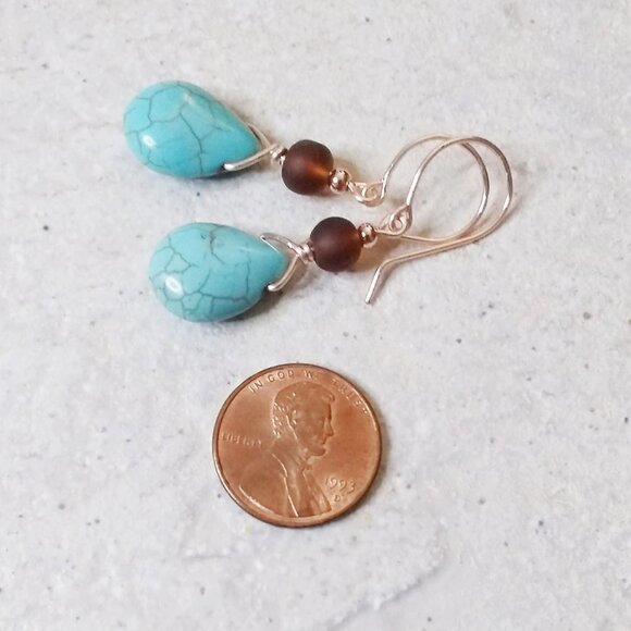 🎁🎁🎁 GIFT WORTHY ~ Beaded Bracelet + Earring Set! Turquoise + Brown + Rosegold - Picture 7 of 8